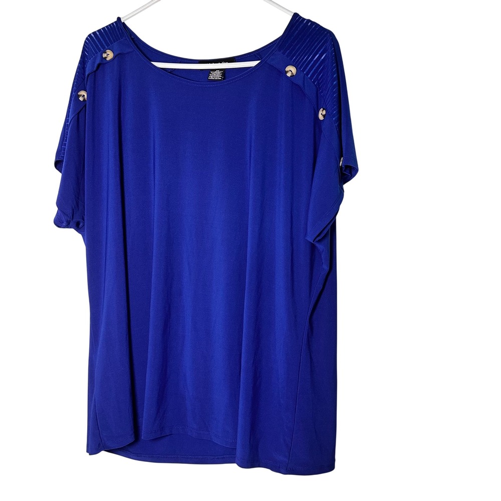 Adele & May Woman 3X‎ Royal Blue Blouse Button Shoulder Stretch Top 22262X